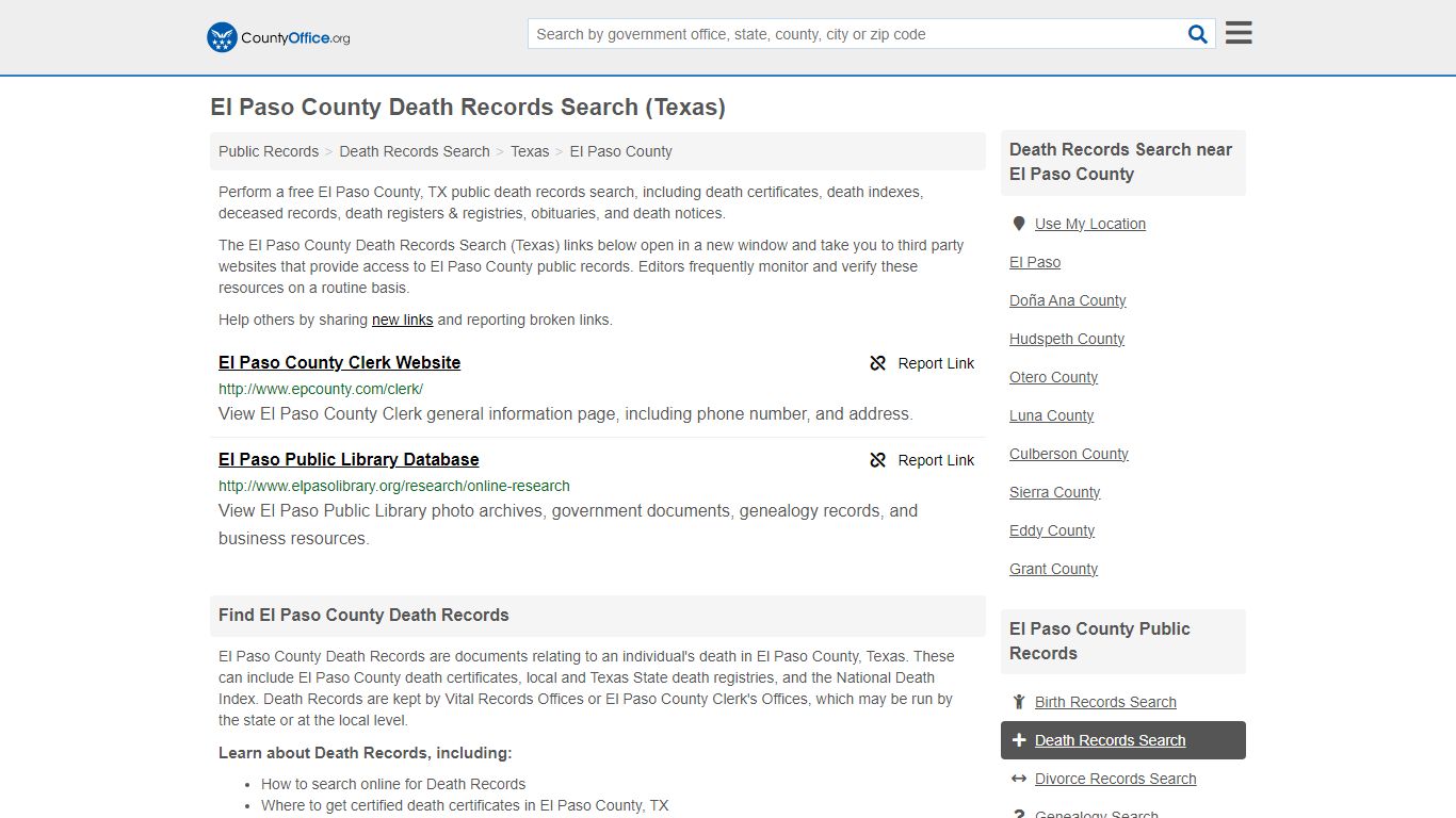 El Paso County Death Records Search (Texas) - County Office