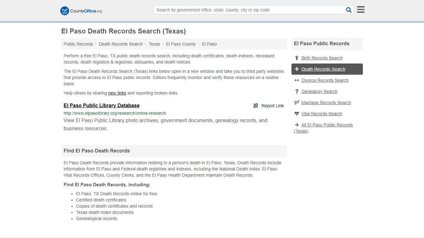 El Paso Death Records Search (Texas) - County Office